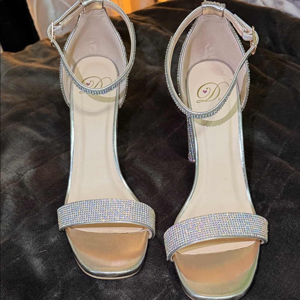 Heart in D Rhinestone Silver Strappy Heels